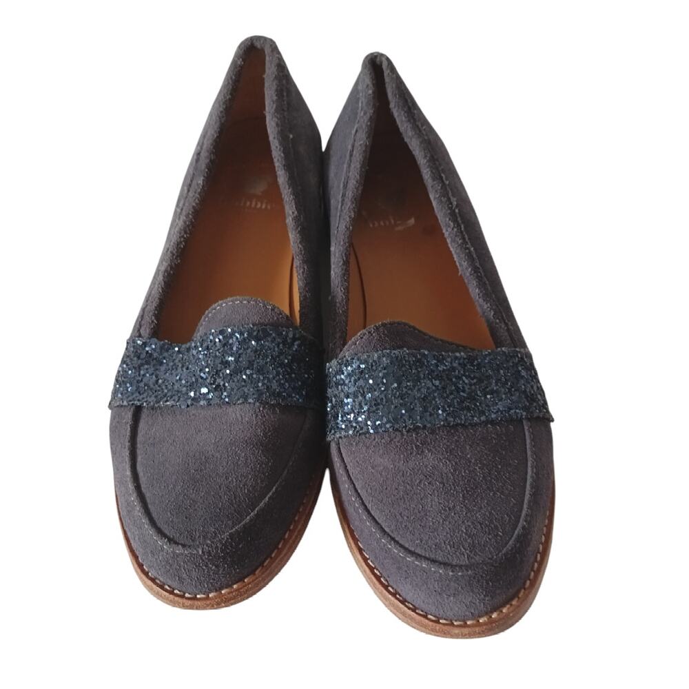 Bobbies Paris Navy Suede Glitter Loafers Smoking Flats Women’s 6.5/37 - Picture 3 of 9